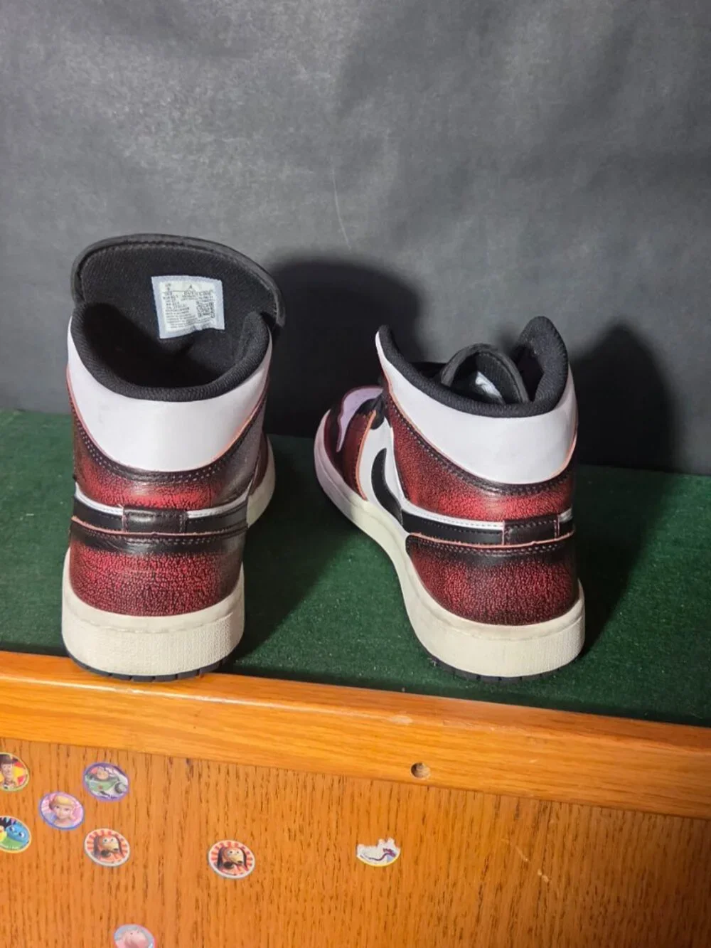 Air Jordan 1 Mid SE Red Black Crackle Leather Sneakers